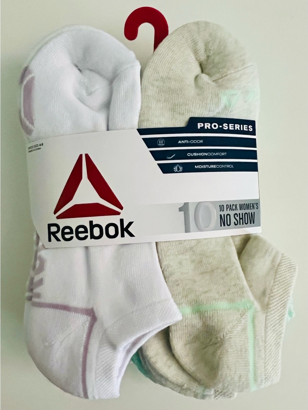 Reebok Pro-Series Women's No-Show Socks - White & Light Green - 10 Pack